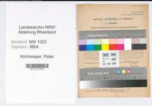 Entnazifizierung Peter Kirchmeyer , geb. 23.11.1889 (Inspektor)