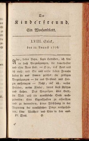 LVIII. Stück, den 12. August 1776