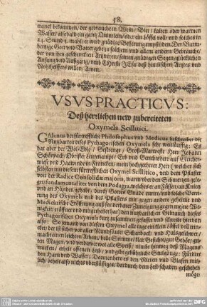 Usus Practicus: Deß herrlichen new zubereiteten Oxymels Scillitici.