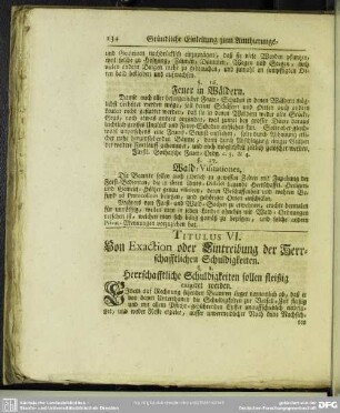 Titulus VI. Von Exaction oder Eintreibung der Herrschafftlichen Schuldigkeiten