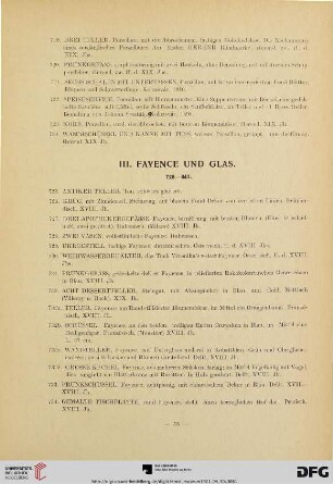 III. Fayence und Glas (Nr. 725-843)