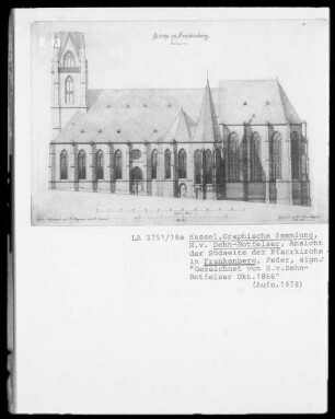 Ansicht der Südseite der Pfarrkirche in Frankenberg