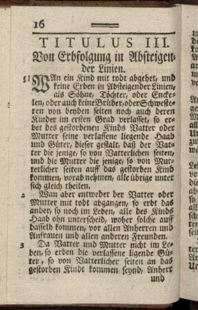 Titulus III. Von Erbfolgung in Absteigender Linien
