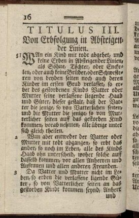 Titulus III. Von Erbfolgung in Absteigender Linien