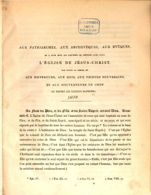 Aux patriarches, aux archevêques, aux évêques ... par toute la terre, et aux empereurs, aux rois, ... de toutes les nations baptisées