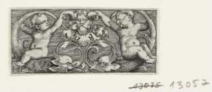 Ornamentstich mit zwei Genien auf Delfinen, Blatt 5 der Folge "Arabesques mit Figuren"