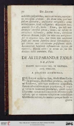 De arte parandae famae. Oratio