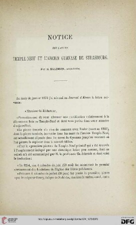 2.Ser. 9.1874/75: Notice sur l'ancien temple-neuf et l'ancien gymnase de Strasbourg