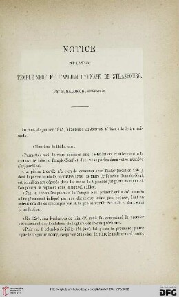 2.Ser. 9.1874/75: Notice sur l'ancien temple-neuf et l'ancien gymnase de Strasbourg