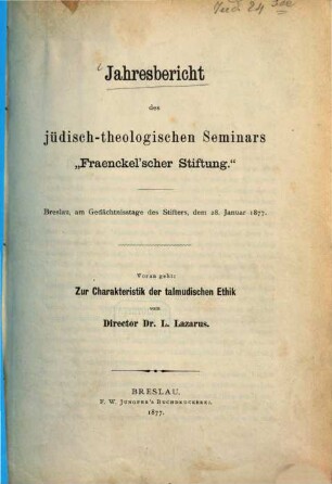 Zur Charakteristik der talmudischen Ethik