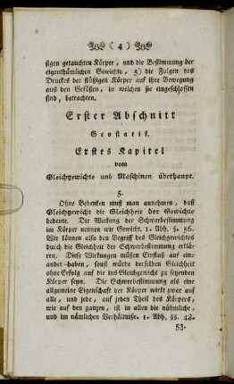 Erstes Kapitel vom Gleichgewichte und Maschinen überhaupt.