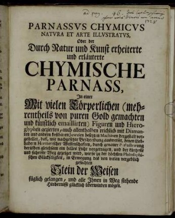 [Druckbeilage] Parnassus Chymicus [...]