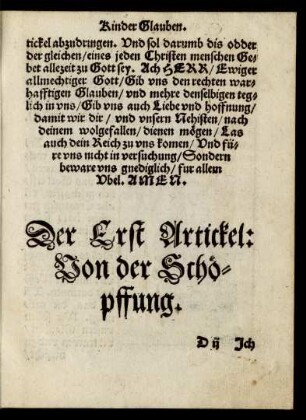 Der Erst Artickel: Von der Schöpffung.