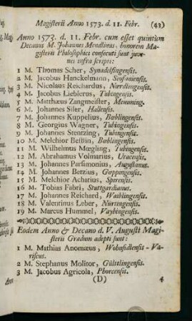Magisterii Anno 1573 - 1582
