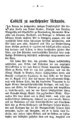 Codicill zu vorstehender Urkunde