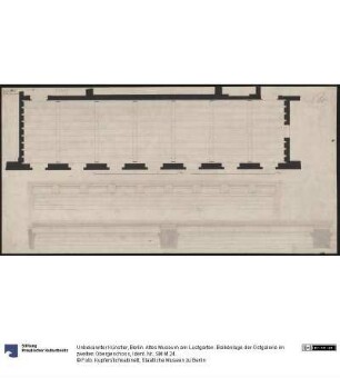 Berlin. Altes Museum am Lustgarten. Balkenlage der Ostgalerie im zweiten Obergeschoss