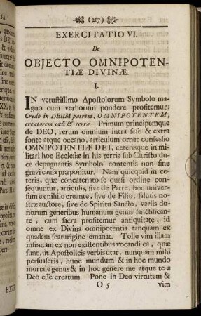 Exercitatio VI. De Objecto Omnipotentiæ Divinæ.