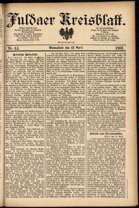Erste Ausgabe vom Samstag, den 13. April 1901.