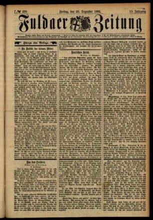 Erste Ausgabe vom Freitag, den 23. Dezember 1892.