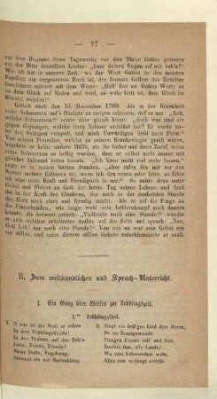 B. Zum weltkundlichen und Sprach-Unterricht