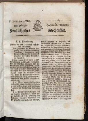 N. XVIII. den 7. May. 1787. - N. XXI. den 28. May. 1787.