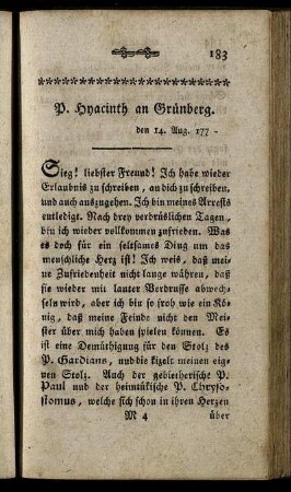 P. Hyacinth an Grünberg. den 14. Aug. 177- - P. Hyacinth an Grünberg. den 21. Aug.