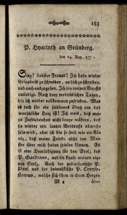 P. Hyacinth an Grünberg. den 14. Aug. 177- - P. Hyacinth an Grünberg. den 21. Aug.