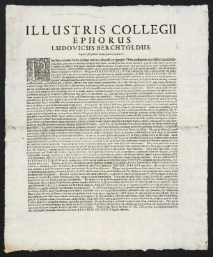 Illustris Collegii Ephorus Ludovicus Berchtoldus...