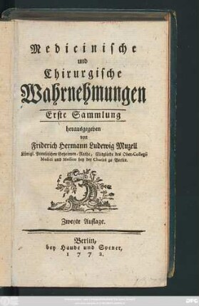 Sammlung 1: Medicinische und Chirurgische Wahrnehmungen