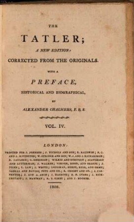 The tatler. 4 = 1709/11 (1808) , Nr. 145 - 209