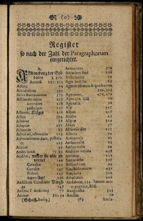 Register so nach der Zahl der Paragraphorum eingerichtet.