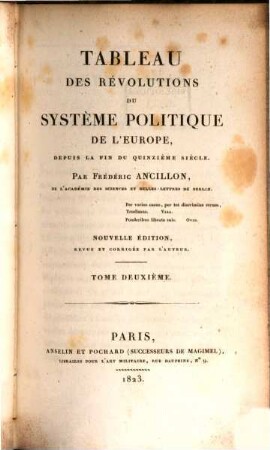 Tableau des révolutions du système politique de l'Europe, depuis la fin du quinzième siècle. 2