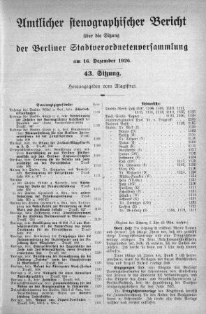 Sitzung 43, 16. Dezember 1926