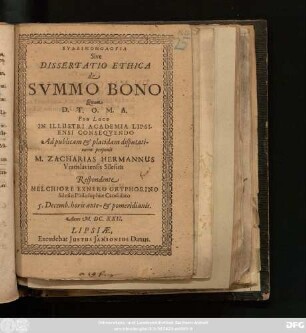 Eudaimonologia Sive Dissertatio Ethica de Summo Bono