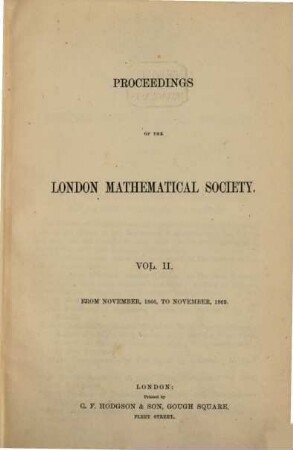 Proceedings of the London Mathematical Society, 2. 1866/69