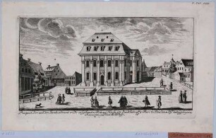 Die zweite Annenkirche in Dresden von Osten, davor der Weißeritzmühlgraben und rechts der Mühlhof, Teil einer Reihe Dresdner und sächsischer Ansichten von Schlitterlau um 1770