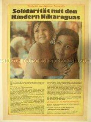 Sonderblatt aus der Pionierzeitung "Die Trommel" im Posterformat zur Solidarität mit Nikaragua