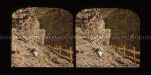 Frau am Gebirgsweg im Tal Valtournenche