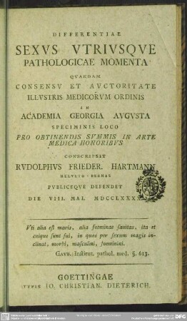 Differentiae Sexus Utriusque Pathologicae Momenta