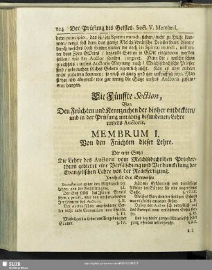 Die Fünffte Section, Von den Früchten und Kennzeichen der bisher entdecken, und in der Prüfung unrichtig befundenen, Lehre unsers Auctoris