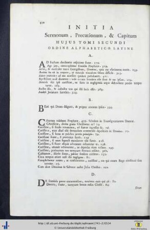 Initia Sermonum, Precationum, & Capitum Latinae.