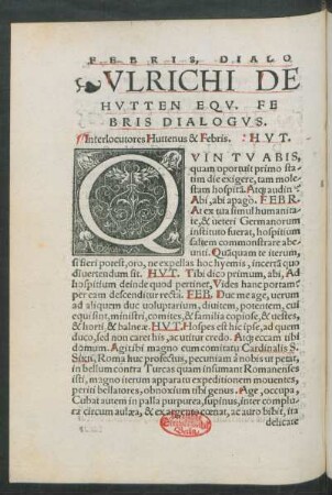 Ulrichi De Hutten Equ. Febris Dialogus