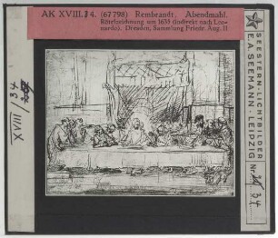 Rembrandt, Das letzte Abendmahl, nach Leonardo da Vinci (Zeichnung Lippm. I.99) (New York MMA 1975.1.794)