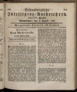 XXXIII. Stück. Sonnabends : den 16. August, 1788.