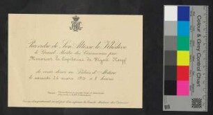 Par ordre de Son Altesse le Khédive le Grand Maitre des Cérémonies prie Monsieur le Capitaine de Fregaté Karpf