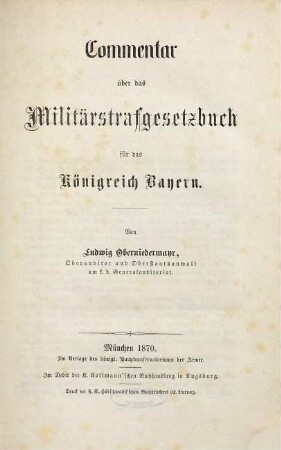 Commentar über das Militärstrafgesetzbuch für das Königreich Bayern
