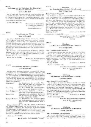 Beiträge in der Zeitschrift "Pädagogik" : 73/63 vom 12. Juli 1963 ; [Mitteilungen]