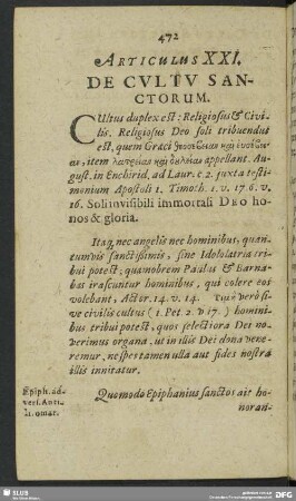 Articulus XXI. De Cultu Sanctorum
