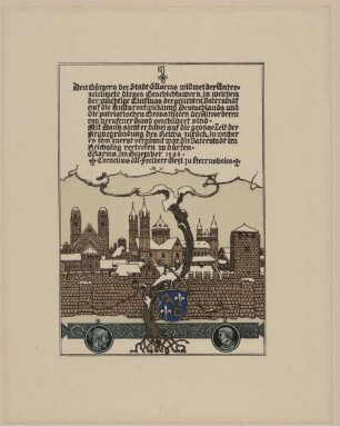 Ansicht von Worms. Illustration für: Heinrich Boos. Geschichte der rheinischen Städtekultur von ihren Anfängen bis zur Gegenwart mit besonderer Berücksichtigung der Stadt Worms. Berlin: Stargardt 1897