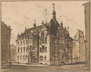 Fischer, Theodor; Phantasie-Zeichnungen - Rathaus (Perspektive)